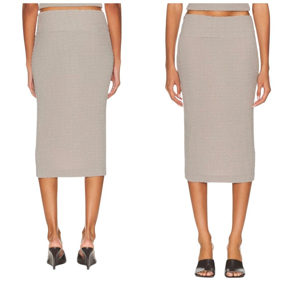 Enza Costa Puckered Pencil Skirt Greige Xs Stretch Midi